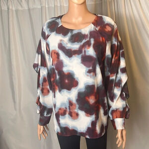 Valette Abstract Print Blouse Women’s Small Ruffle Sleeve Keyhole Back Top
